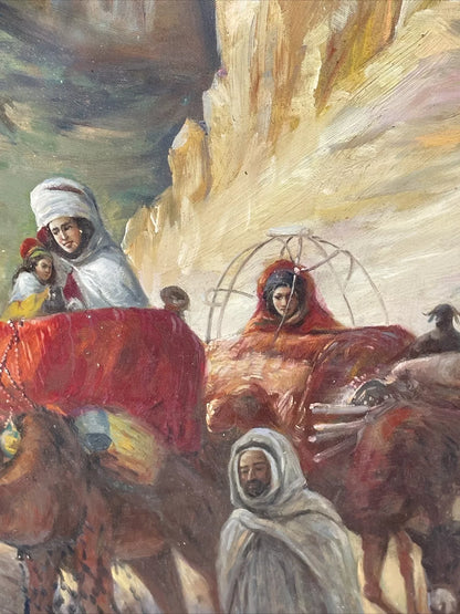 art-orientamisme-personnages-arabe-chameau-femme-peinture-huile-toile-H: 132cmxL60cm-52"x24"