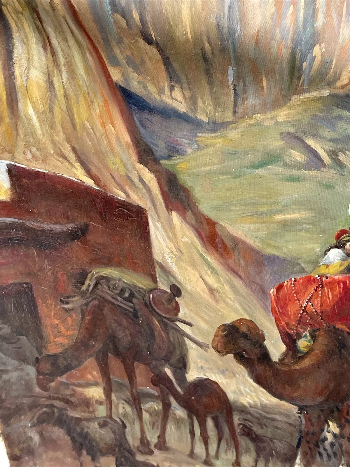 art-orientamisme-personnages-arabe-chameau-femme-peinture-huile-toile-H: 132cmxL60cm-52"x24"