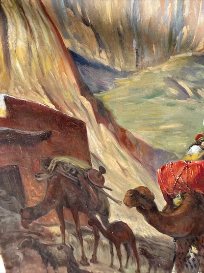 art-orientamisme-personnages-arabe-chameau-femme-peinture-huile-toile-H: 132cmxL60cm-52"x24"