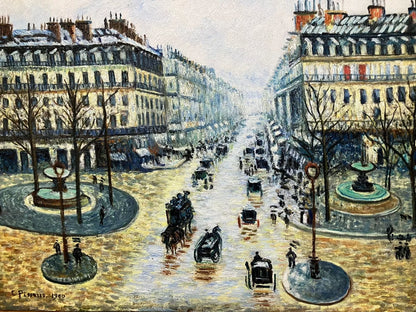 art-paysage-scène-boulevard-Paris-personnages-peinture-huile-toile