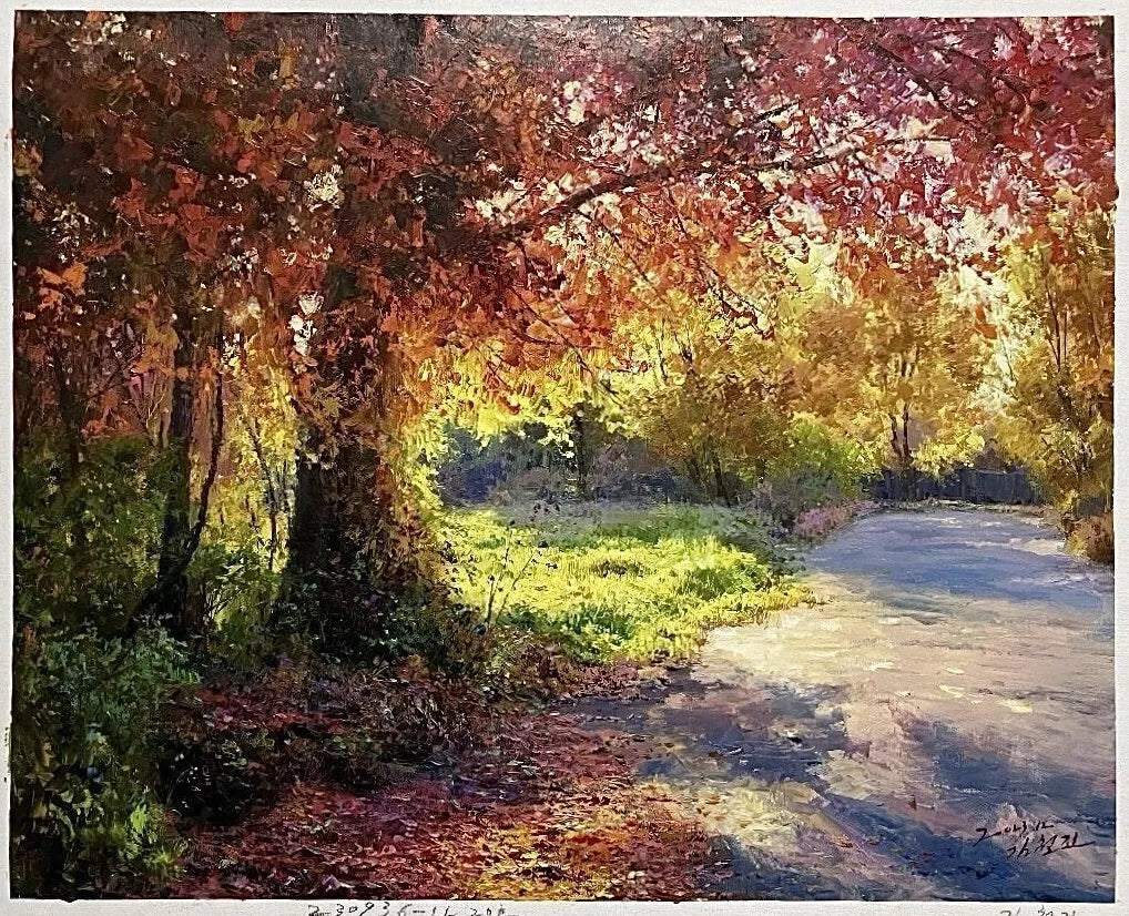art-paysage-forêt -arbre-automne-peinture-huile-toile