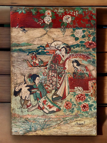 art-moderne-portrait-feminin-femme-costume-traditionnel-japonaise-kimono-peinture-huile-toile