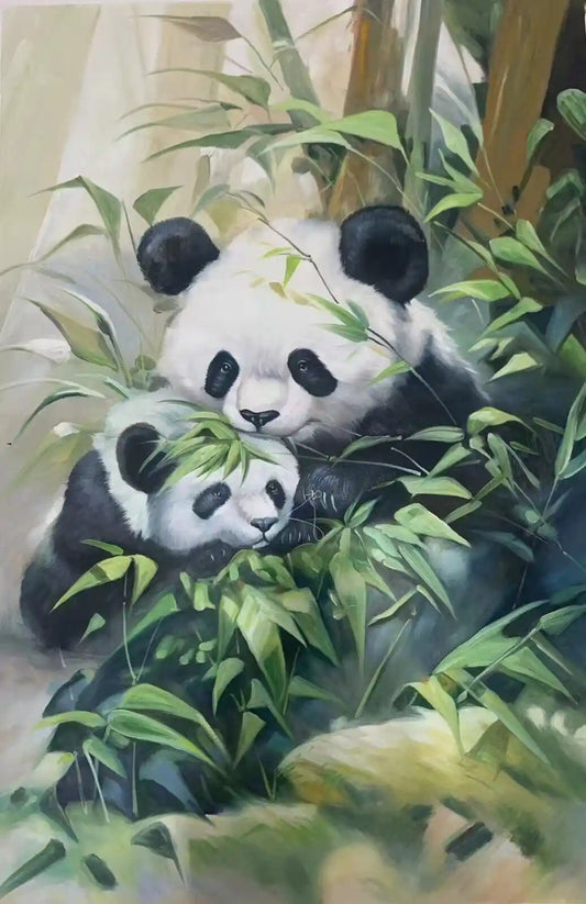 art-animal-panda-chine-bambou-peinture-huile-toile