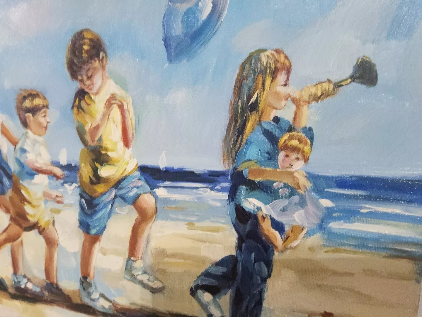 art-scene-vie-enfants-plage-peinture-huile-toile
