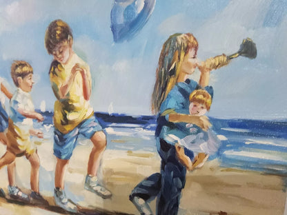 art-scene-vie-enfants-plage-peinture-huile-toile