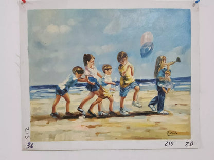 art-scene-vie-enfants-plage-peinture-huile-toile