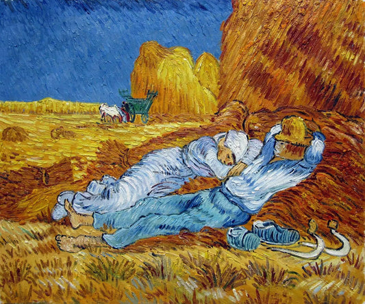 art-scène-vie-campagne-paysan-foin-sieste-peinture-huile-toile