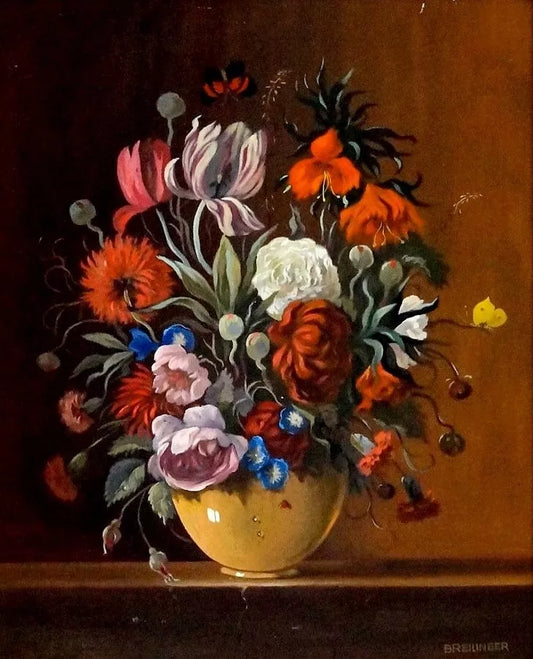 art-nature morte-peinture-huile sur toile-bouquet-fleurs-dans vase