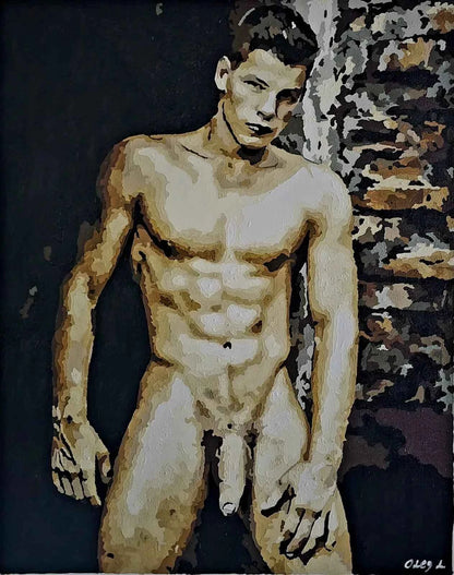 art érotique peinture huile sur toile gay homme nu big dick