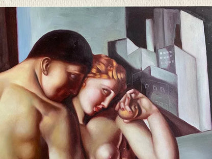 art-deco-adam-eve-tableau-peinture-huile sur toile-signée voltz