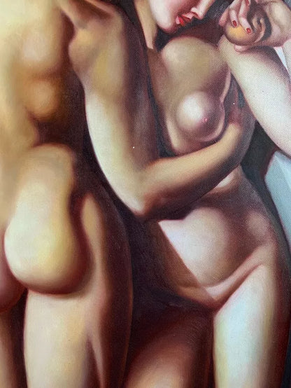 art-deco-adam-eve-tableau-peinture-huile sur toile-signée voltz