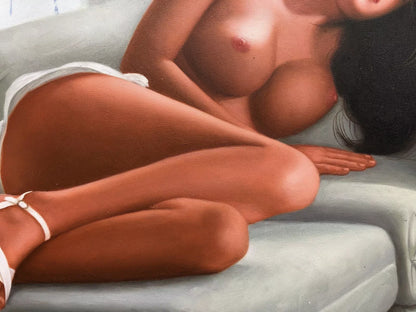 art-decoration-tableau-peinture-huile-toile-portrait-feminin-femme-sexy-nue-endormie-canapé