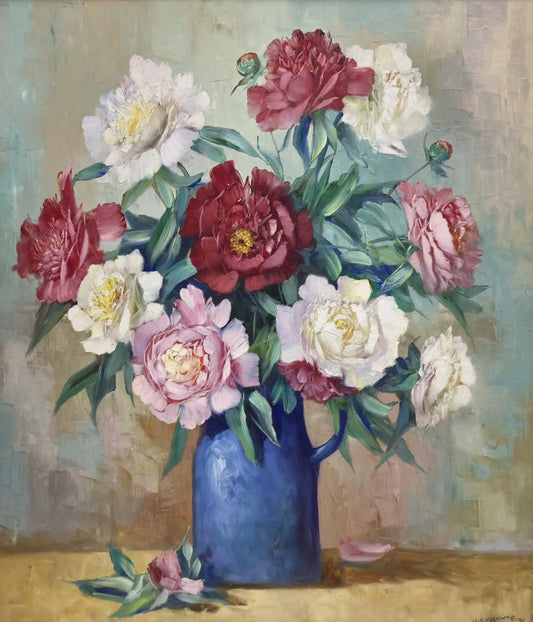 Tableau huile Helmuth Volkwein (1920-2004) Nature morte aux fleurs