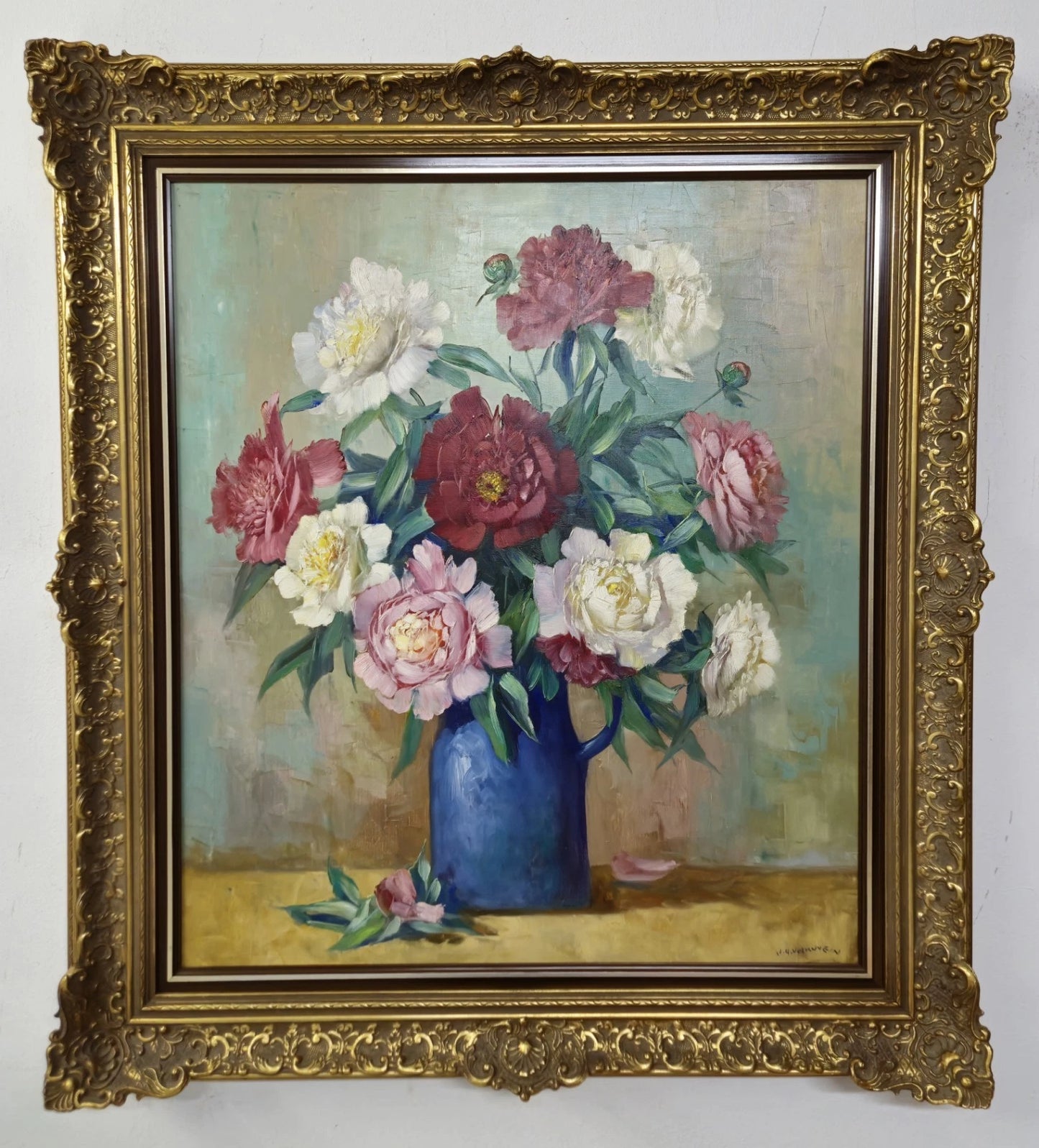 Tableau huile Helmuth Volkwein (1920-2004) Nature morte aux fleurs