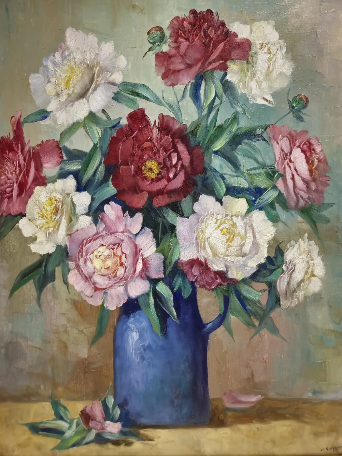 Tableau huile Helmuth Volkwein (1920-2004) Nature morte aux fleurs