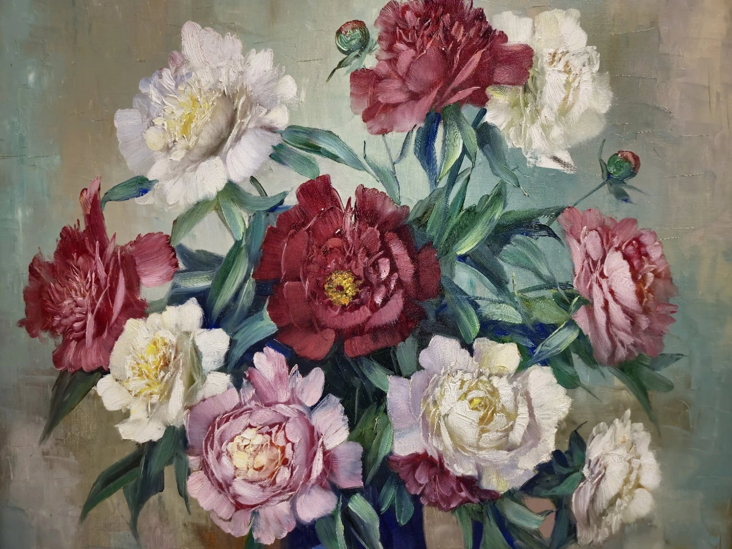 Tableau huile Helmuth Volkwein (1920-2004) Nature morte aux fleurs