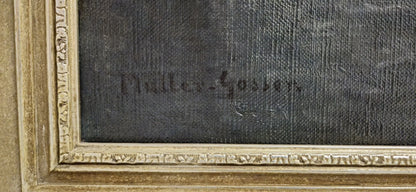 Franz Müller-Gossen (1871-1946) Grande peinture à l'huile voiliers au crépuscule