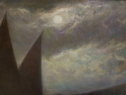 Franz Müller-Gossen (1871-1946) Grande peinture à l'huile voiliers au crépuscule