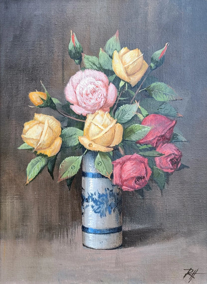Roald Hansen (1938-2018) : ROSES ROUGES, ROSES ET JAUNES DANS UN VASE