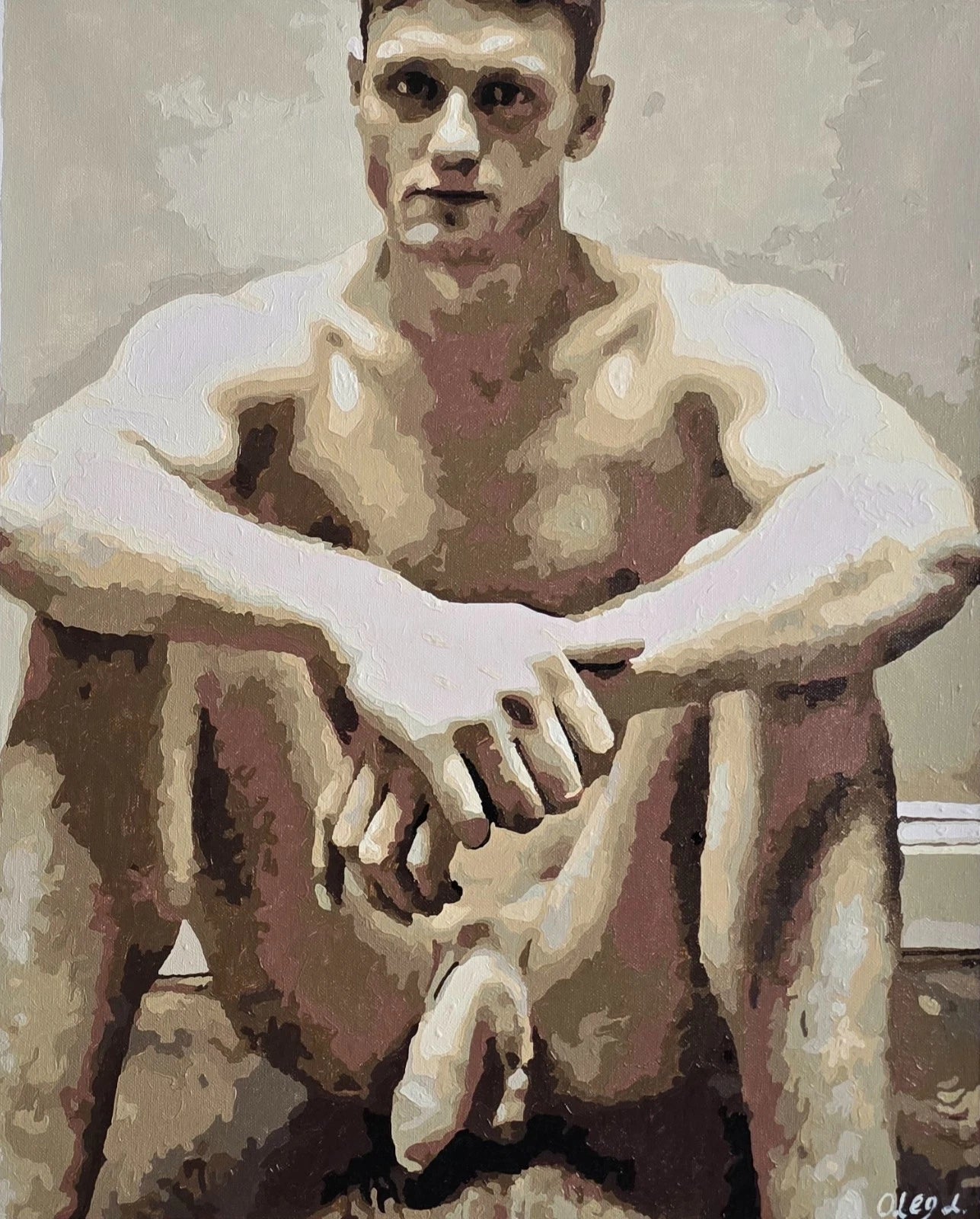 art érotique peinture huile sur toile gay homme nu intégrale TBM - the sitter