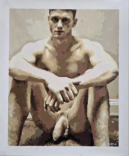 art érotique peinture huile sur toile gay homme nu intégrale TBM - the sitter