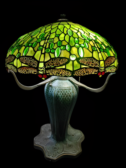Lampe de reproduction antique pied en bronze Tiffany