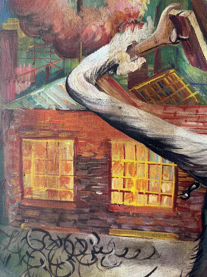 art-surréaliste-personnage-dément-horreur-guerre-peinture huile toile