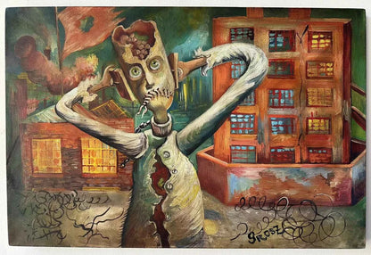 art-surréaliste-personnage-dément-horreur-guerre-peinture huile toile