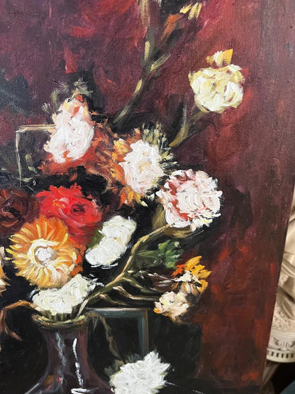 d'après Vincent Van Gogh - Superbe toile à huile - Post impressionnisme- nature morte-fleurs