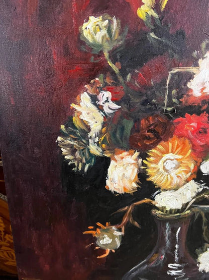 d'après Vincent Van Gogh - Superbe toile à huile - Post impressionnisme- nature morte-fleurs