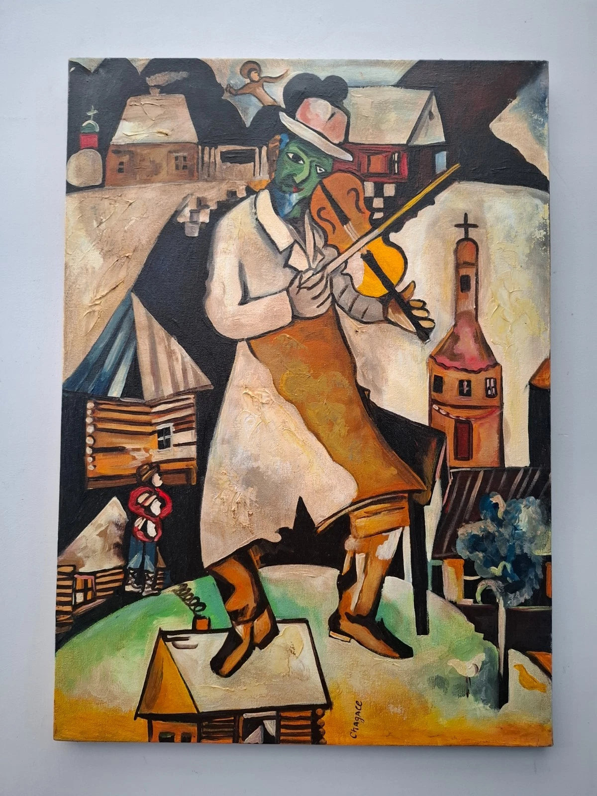 violon sur le toit tableau peinture huile sur toile d'après Chagall