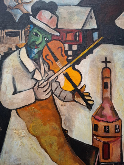 violon sur le toit tableau peinture huile sur toile d'après Chagall