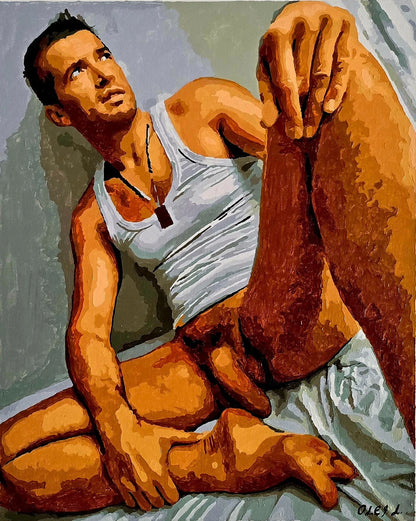 art-decoration-tableau-peinture-huile-toile-portrait-homme-nu-male-tbm-intégrale-MAN IN A TANK TOP