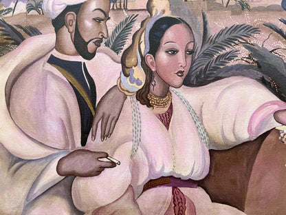 art-decoration-tableau-peinture-huile-toile-moderne-portrait-homme-femme-personnage-orientale-d'aprés Gerda Wegener