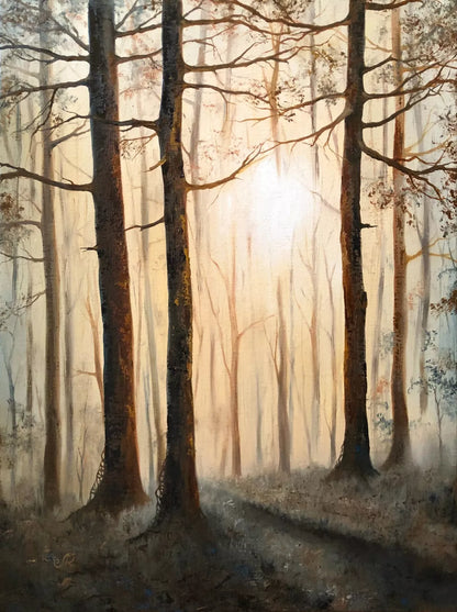 art-decoration-tableau-peinture-huile-toile-paysage-foret-arbres-soleil