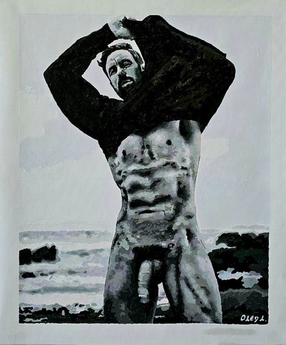 art-decoration-tableau-peinture-huile-toile-erotique-homme-nu-male-lgbt-RESILIENCE BY THE SEA