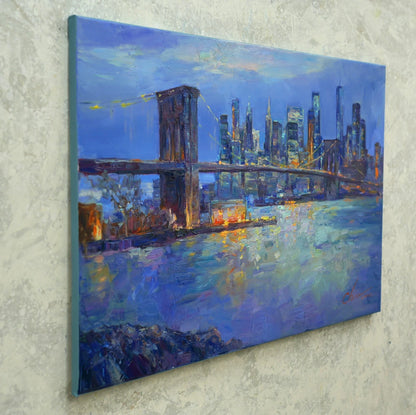 art-decoration-tableau-peinture-huile-toile-moderne-skyline-new york-pont-Brooklyn
