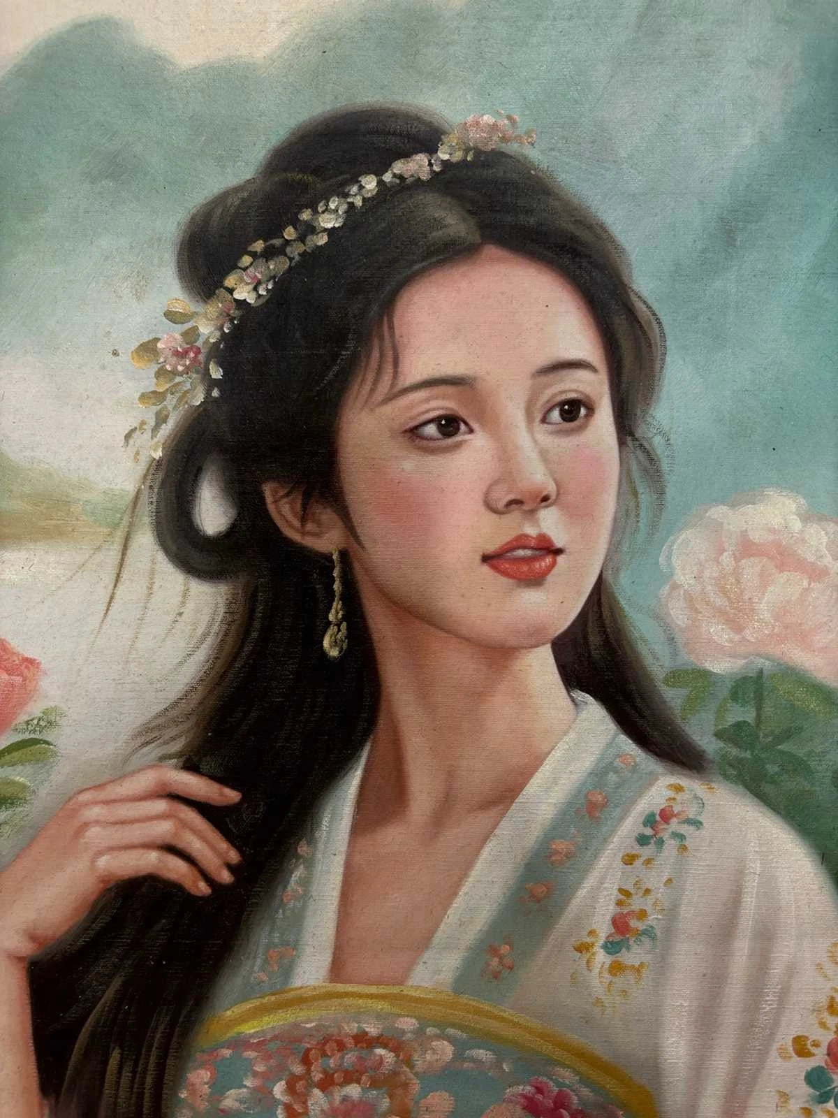 portrait-femme-Peinture à l'huile sur toile "Beauté classique" peinte à la main chinoise par Chen Yifei