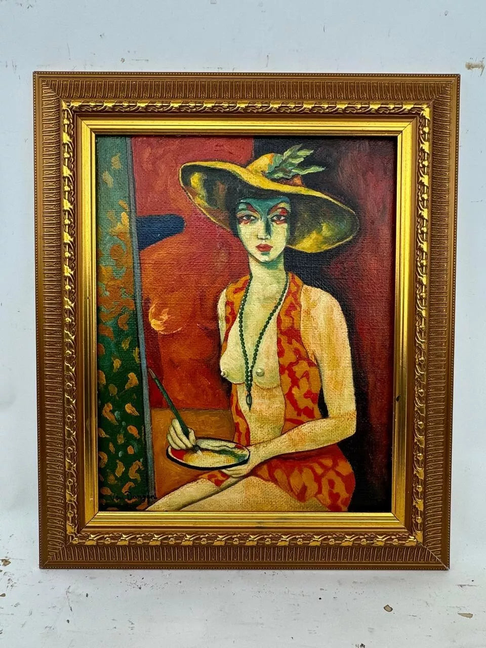 art-decoration-tableau-peinture-huile-toile-moderne-portrait-feminin-femme-personnage-nue-chapeau-d'aprés KEES VAN DONGEN
