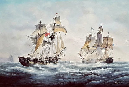 art-decoration-tableau-peinture-huile-toile-scene-bataille-navale