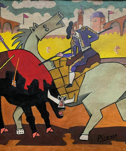 art-decoration-tableau-peinture-huile-toile-moderne-scene-corrida-picador