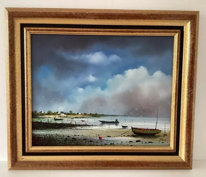 art-decoration-tableau-peinture-huile-toile-paysage-marin-plage-golfe-Morbihan
