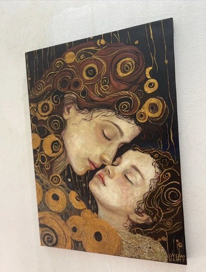 portrait mère et enfant à la façon de Klimt tableau peinture originale huile sur toile - Kikooyou Art Gallery