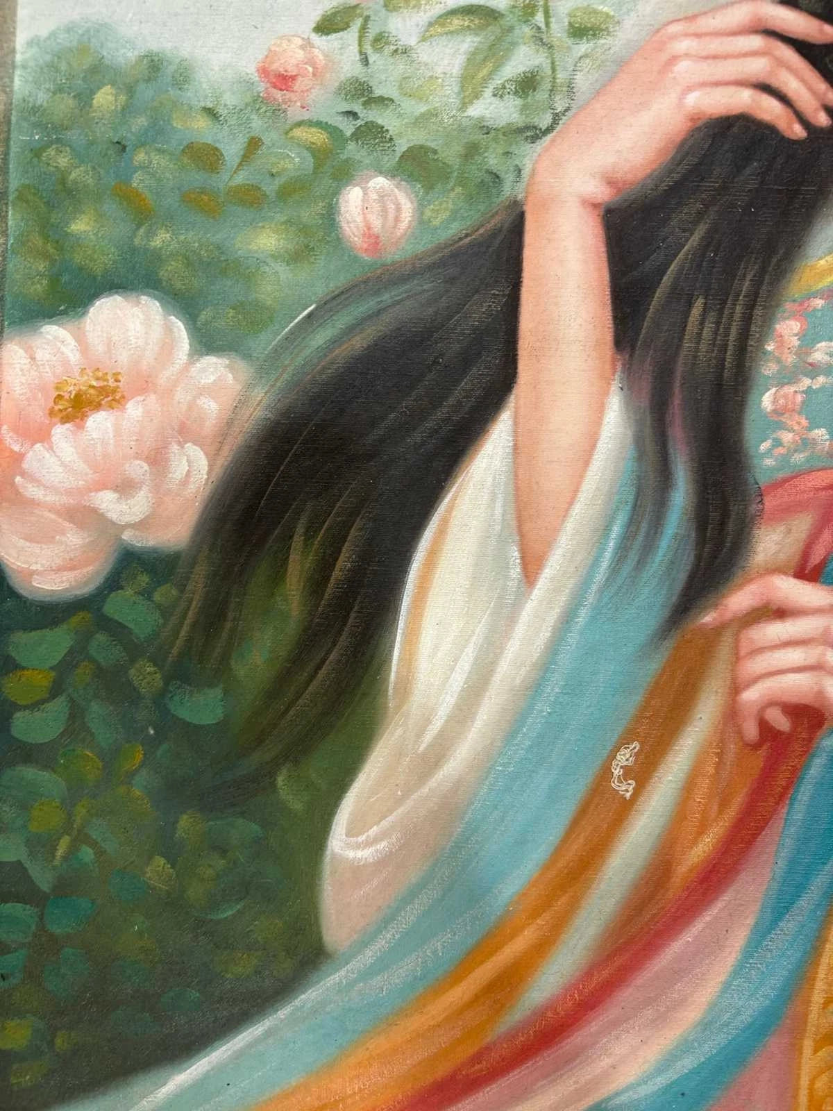 portrait-femme-Peinture à l'huile sur toile "Beauté classique" peinte à la main chinoise par Chen Yifei