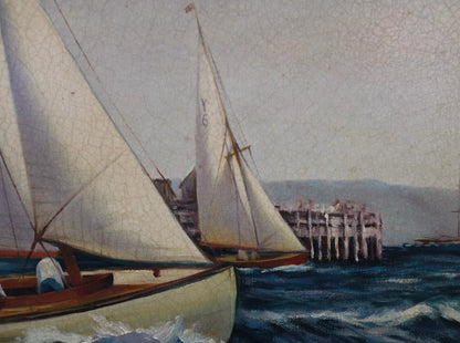 art-decoration-tableau-peinture-huile-toile-regate-voiliers-bateaux