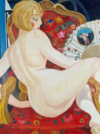 art-decoration-tableau-peinture-huile-toile-portrait-feminin-femme-nue-eventail