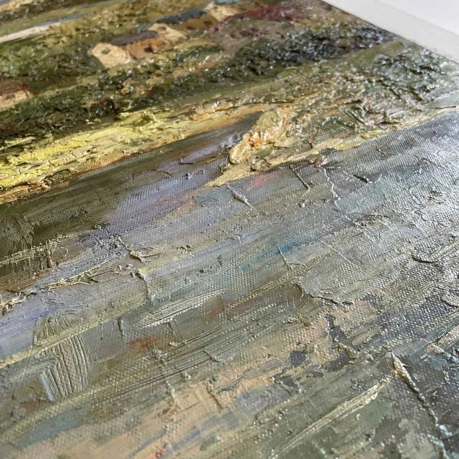 Tableau huile étang de village dans la nature- Échappez-vous dans ce paysage bucolique, où la nature rencontre l'art et offre une sérénité sans fin.