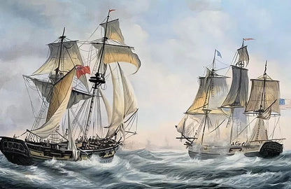 art-decoration-tableau-peinture-huile-toile-scene-bataille-navale