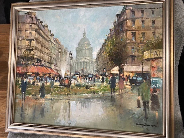 art-decoration-paysage-scene-vie-rue-Paris-France-Pantheon-peinture-huile-toile