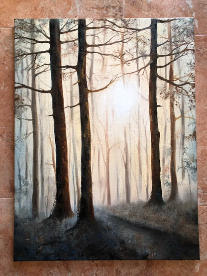 art-decoration-tableau-peinture-huile-toile-paysage-foret-arbres-soleil